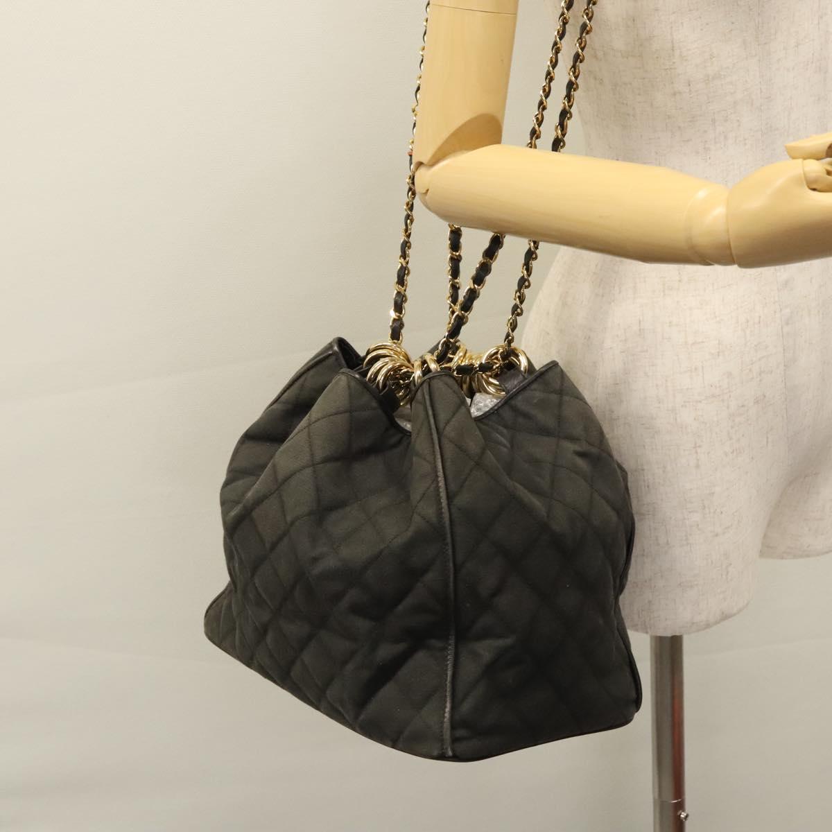 CHANEL Chain Shoulder Bag Canvas Black Gold CC Auth 112546
