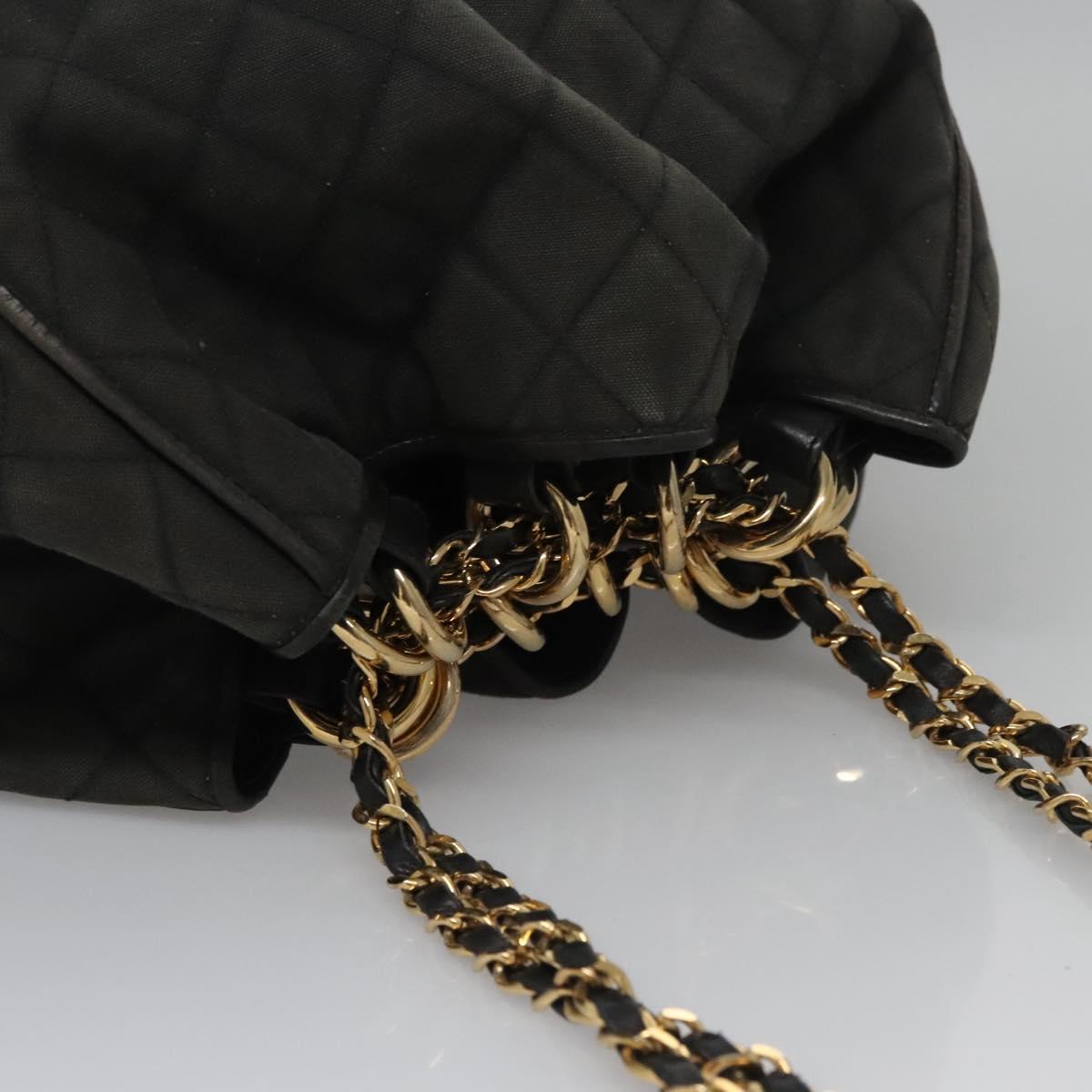 CHANEL Chain Shoulder Bag Canvas Black Gold CC Auth 112546