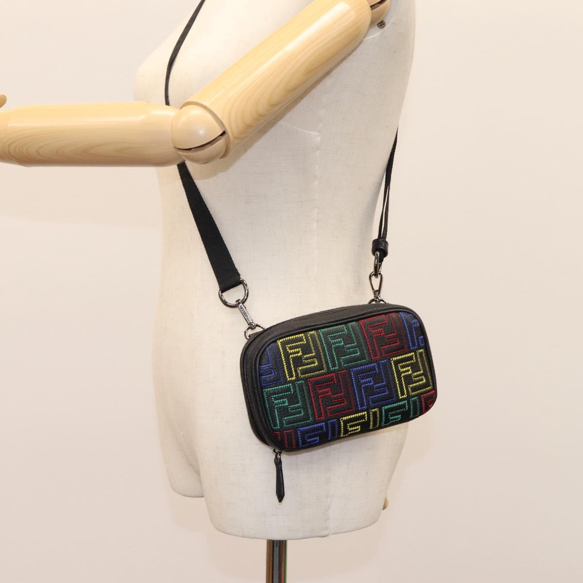 FENDI Zucca Canvas Shoulder Bag Multicolor Black Auth 112594SAM