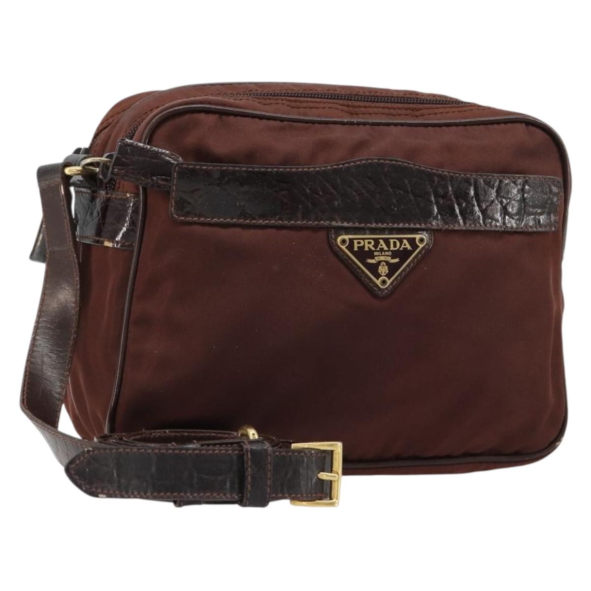 PRADA Shoulder Bag Nylon Brown Auth 112599