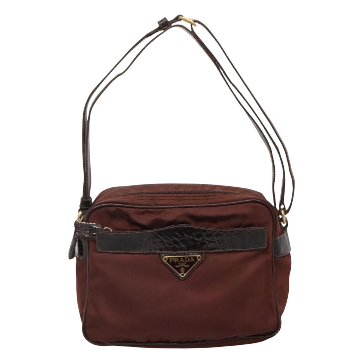 PRADA Shoulder Bag Nylon Brown Auth 112599