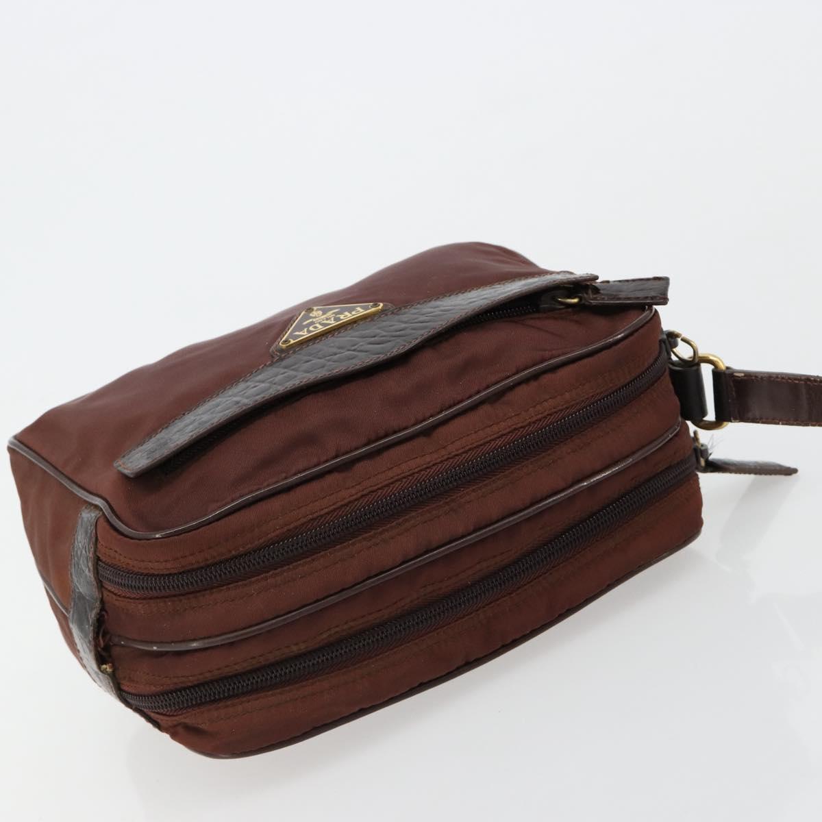 PRADA Shoulder Bag Nylon Brown Auth 112599