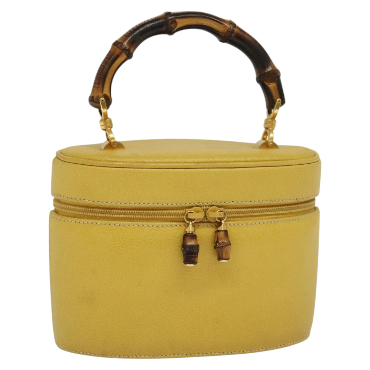 GUCCI Bamboo Vanity Cosmetic Pouch Leather Yellow 000 984 0232 Auth 112668