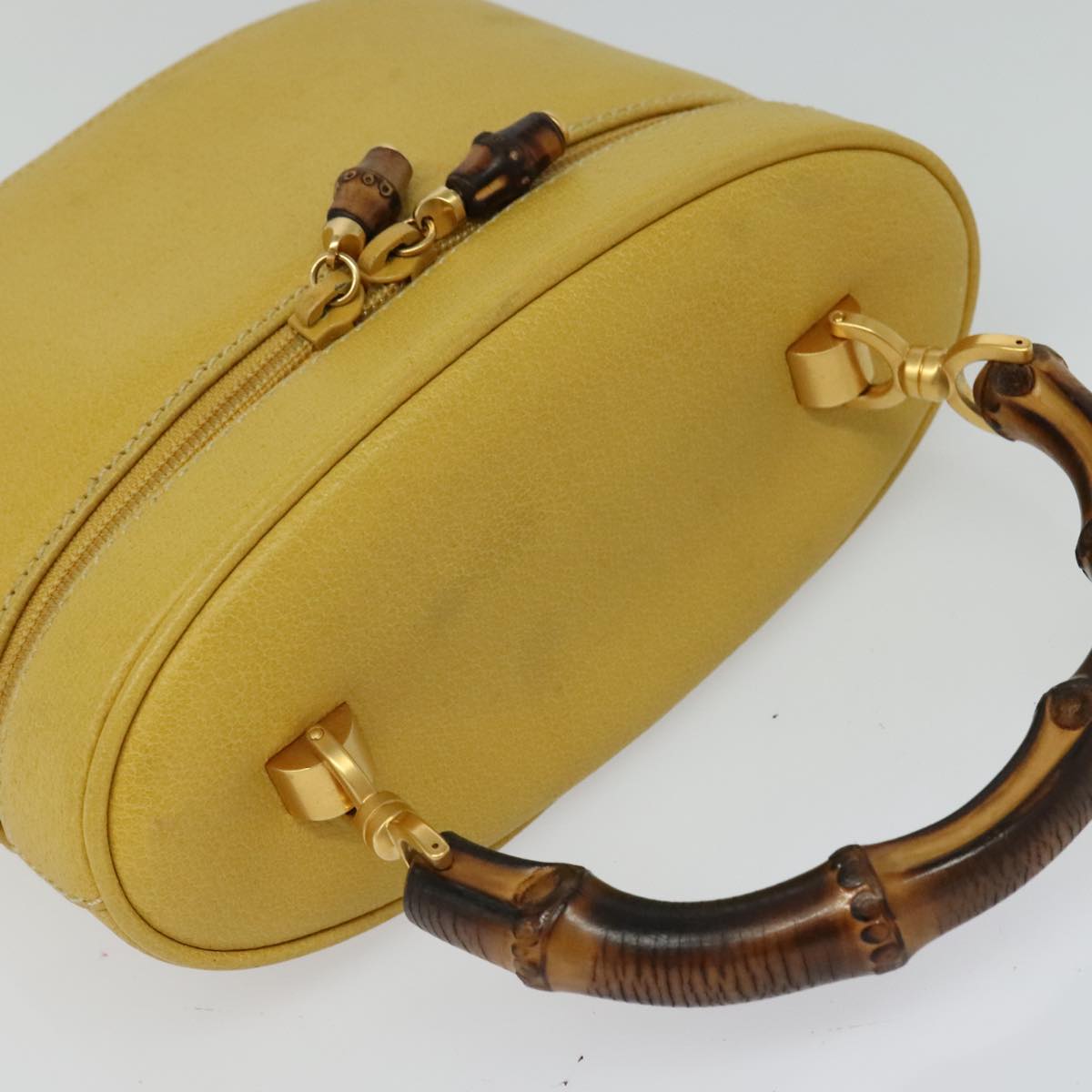 GUCCI Bamboo Vanity Cosmetic Pouch Leather Yellow 000 984 0232 Auth 112668