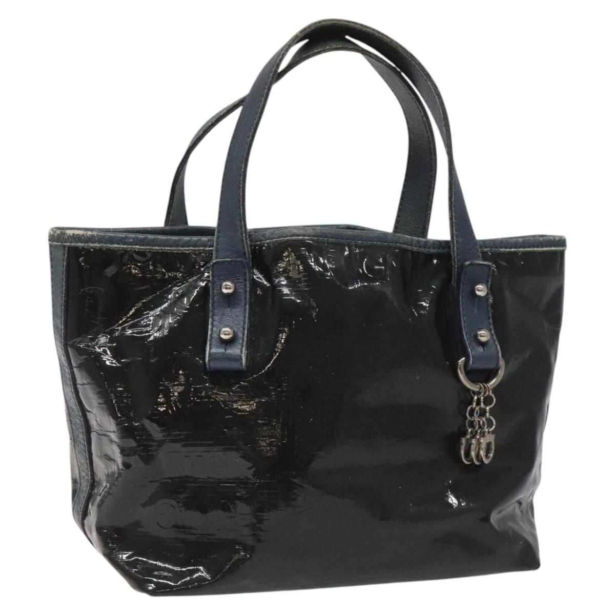 Salvatore Ferragamo Hand Bag Enamel Black Auth 112681