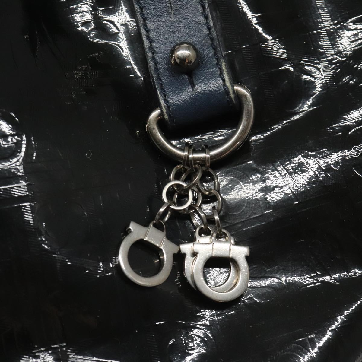 Salvatore Ferragamo Hand Bag Enamel Black Auth 112681