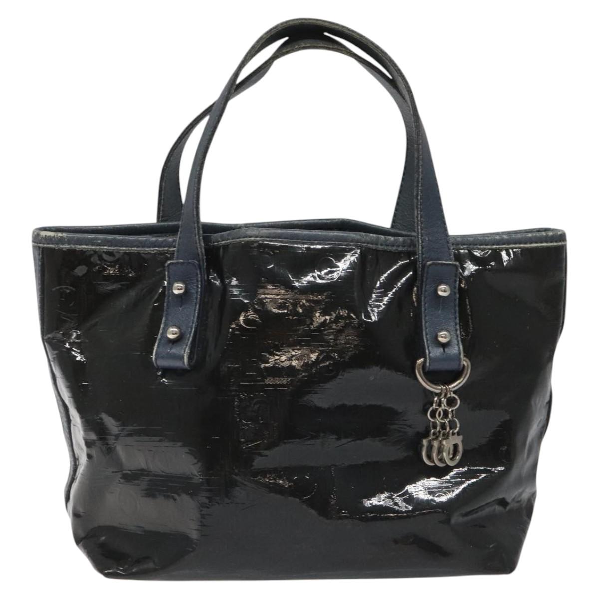 Salvatore Ferragamo Hand Bag Enamel Black Auth 112681