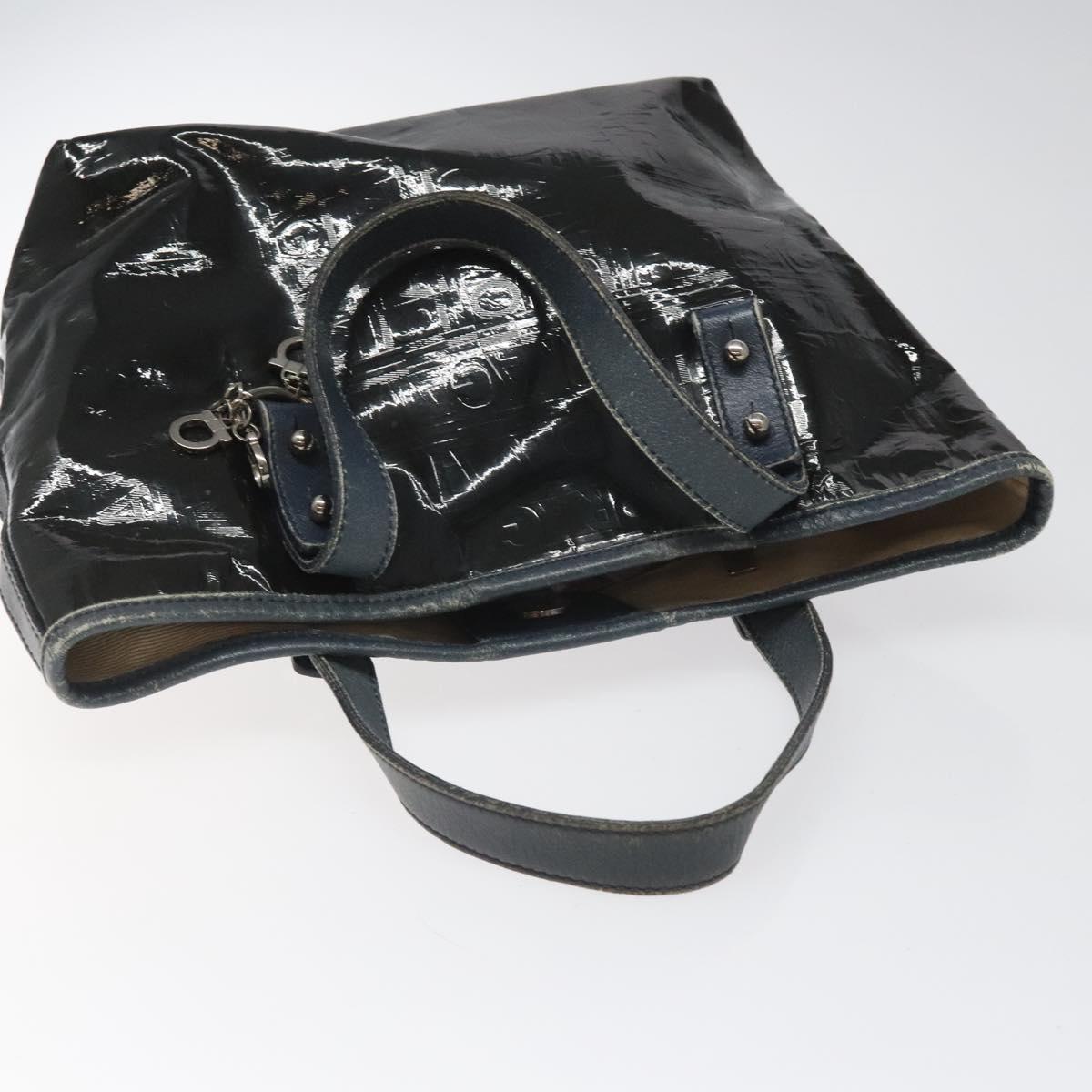 Salvatore Ferragamo Hand Bag Enamel Black Auth 112681