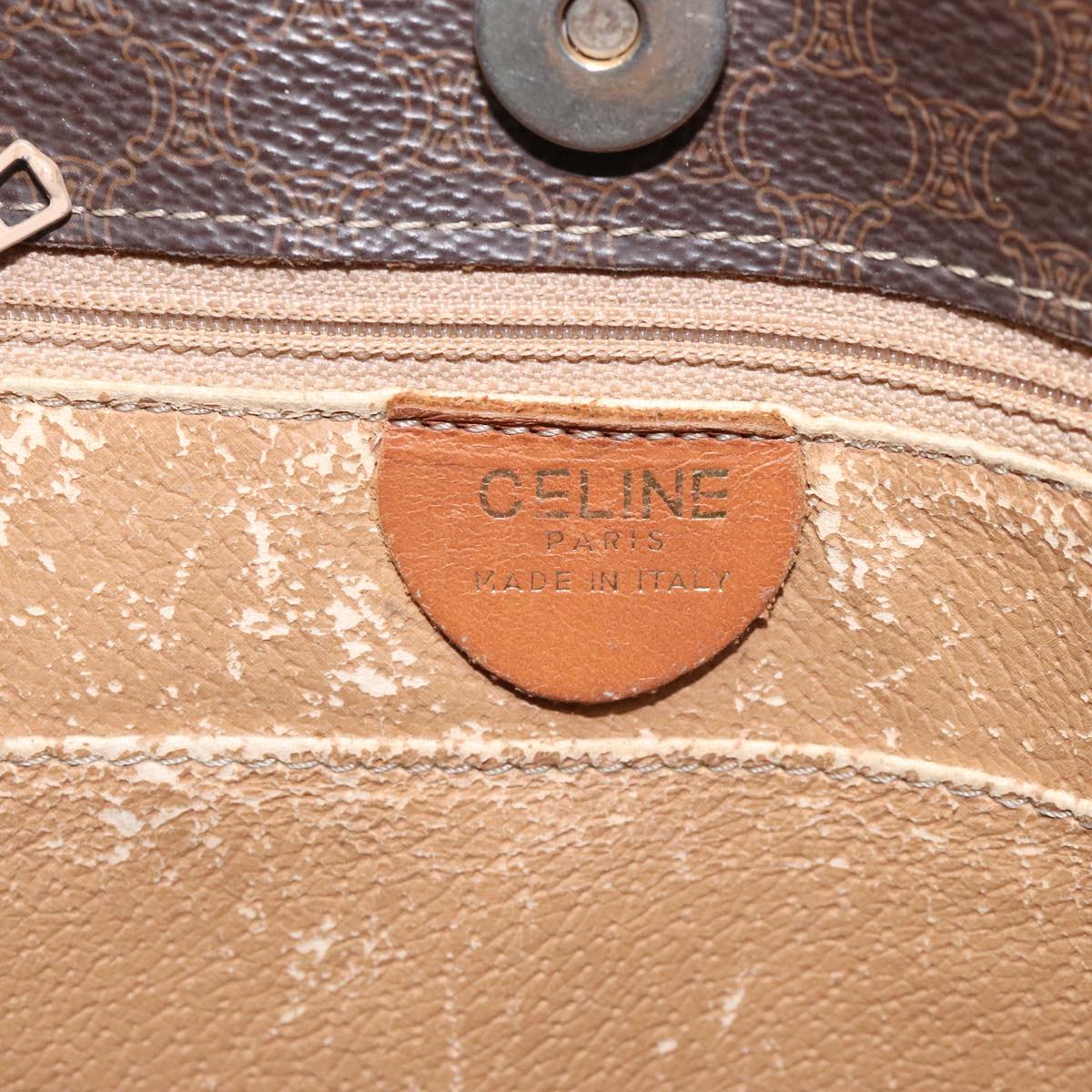 CELINE Macadam Canvas Shoulder Bag PVC Leather Brown Gold Auth 112747