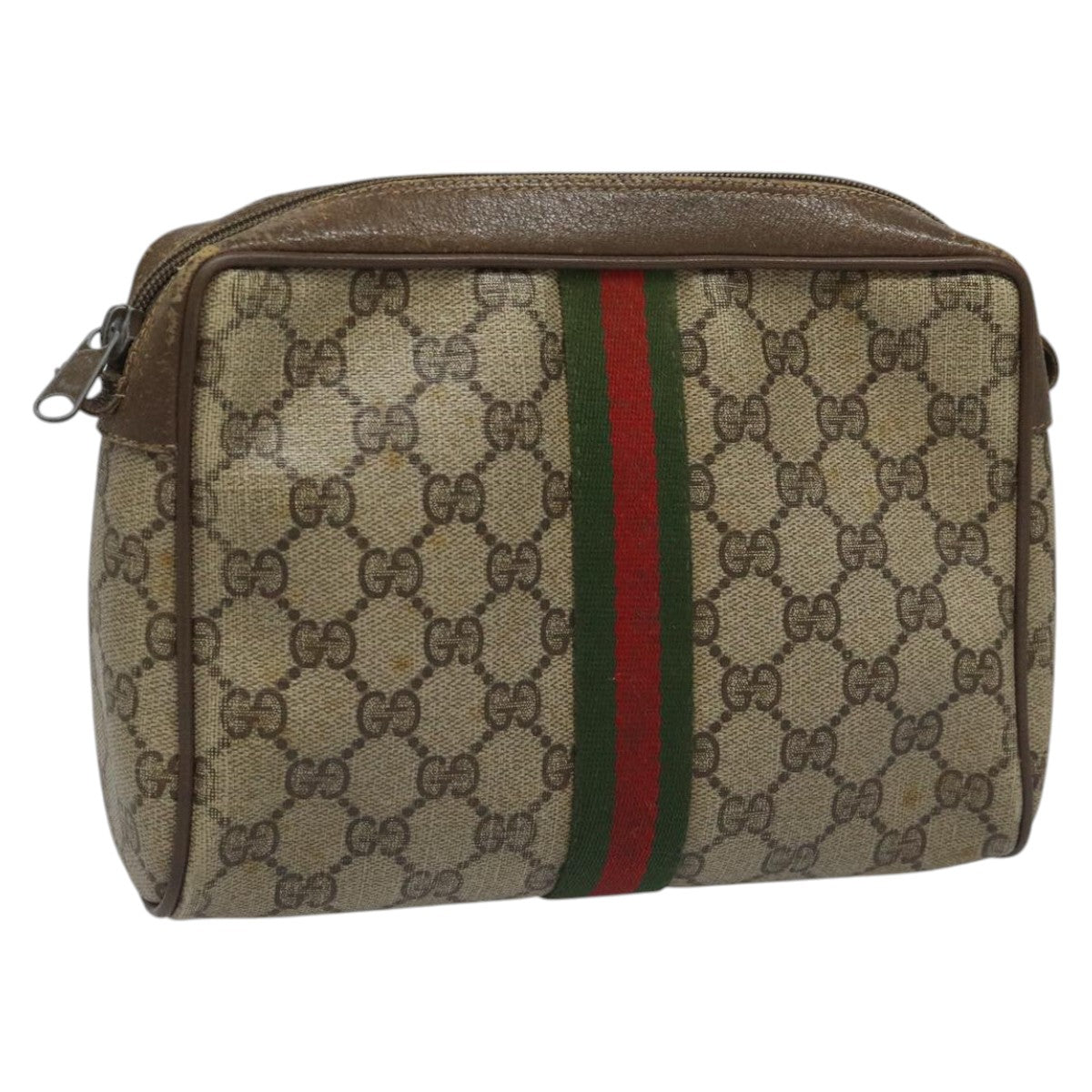 GUCCI GG Supreme Web Sherry Line Clutch Bag PVC Beige 89 01 012 Auth 112826