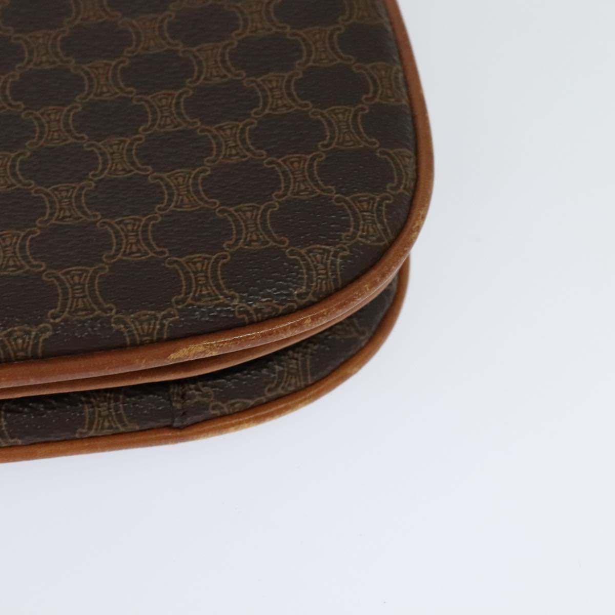 CELINE Macadam Canvas Shoulder Bag PVC Leather Brown Gold Auth 112874