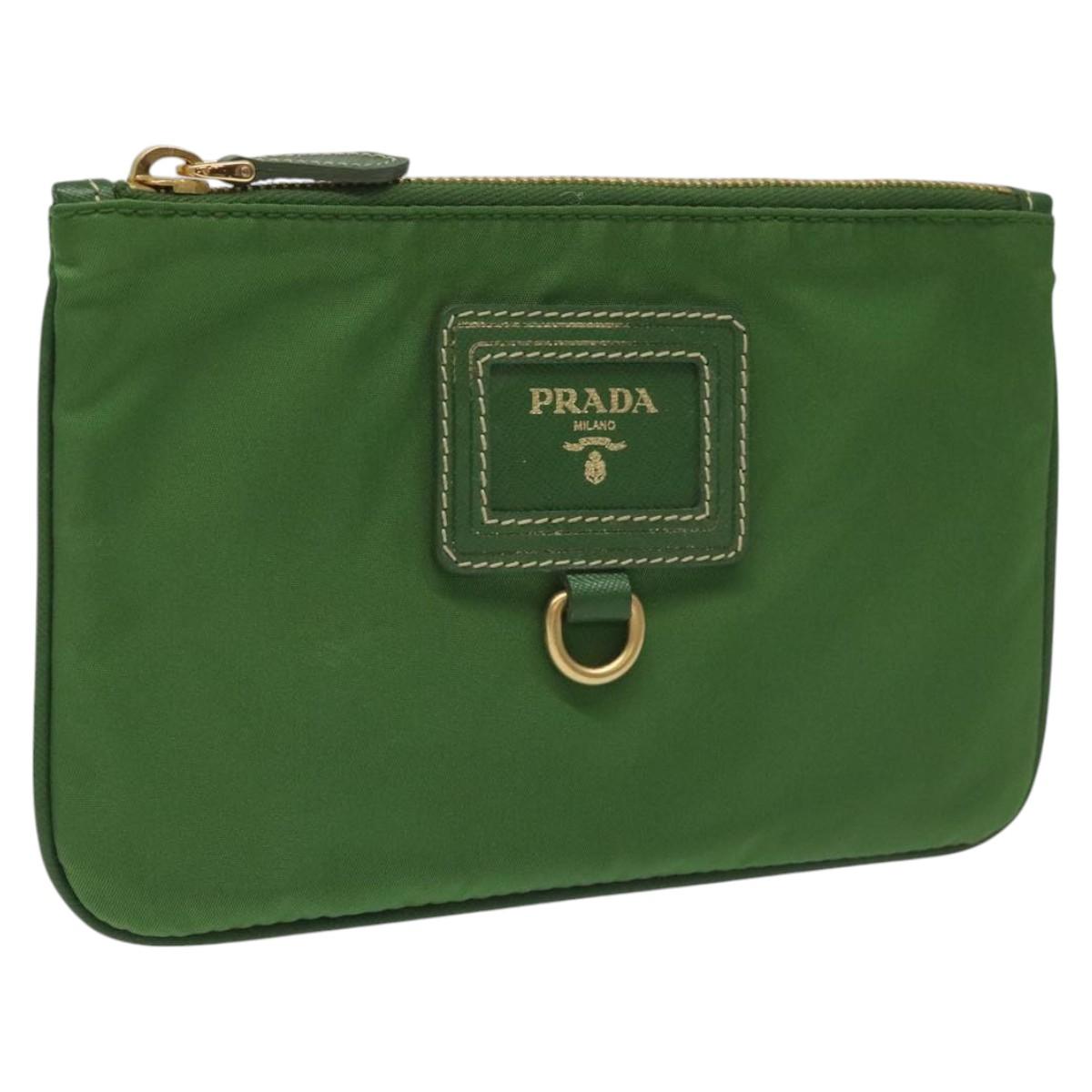 PRADA Pouch Nylon Green Gold Auth 112876