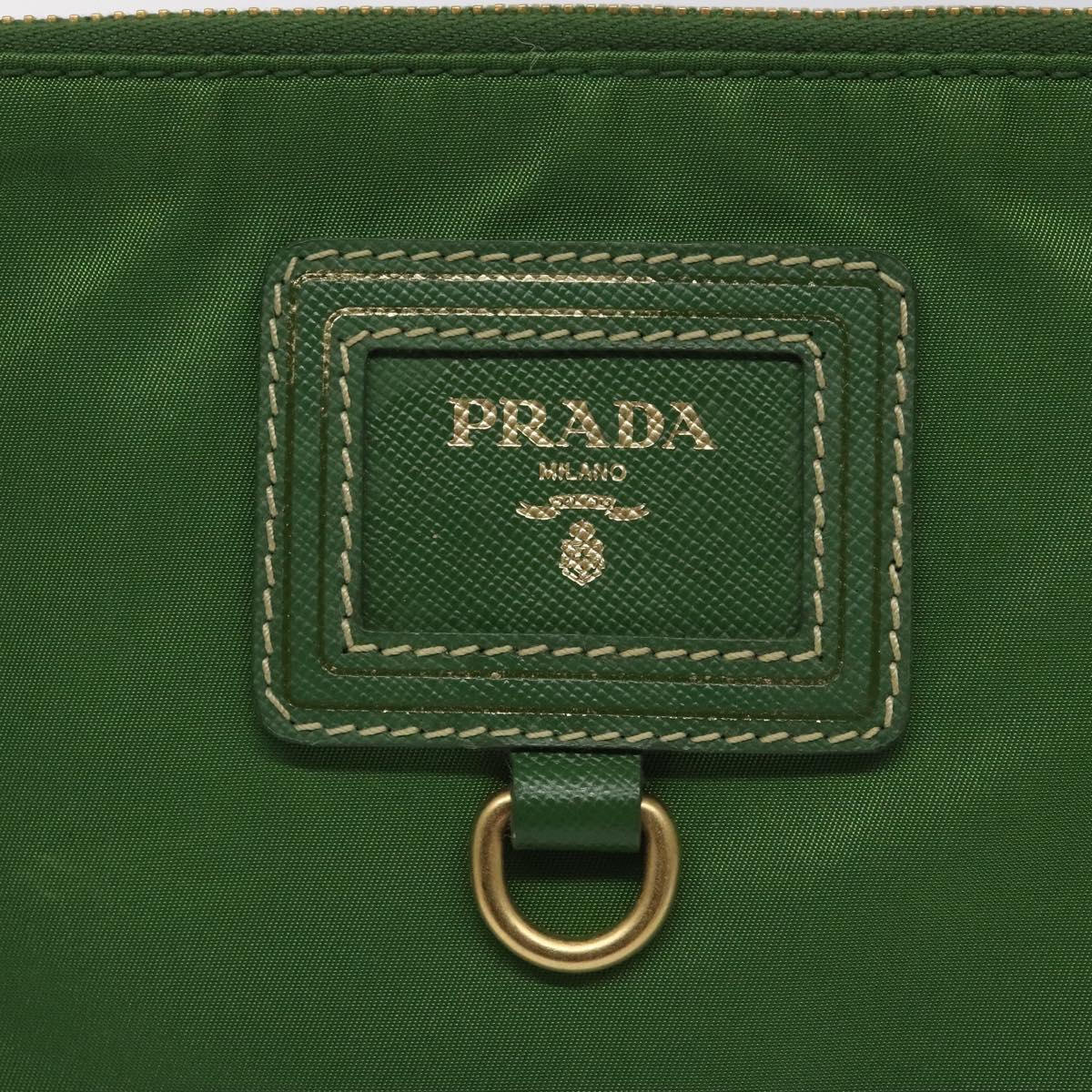 PRADA Pouch Nylon Green Gold Auth 112876