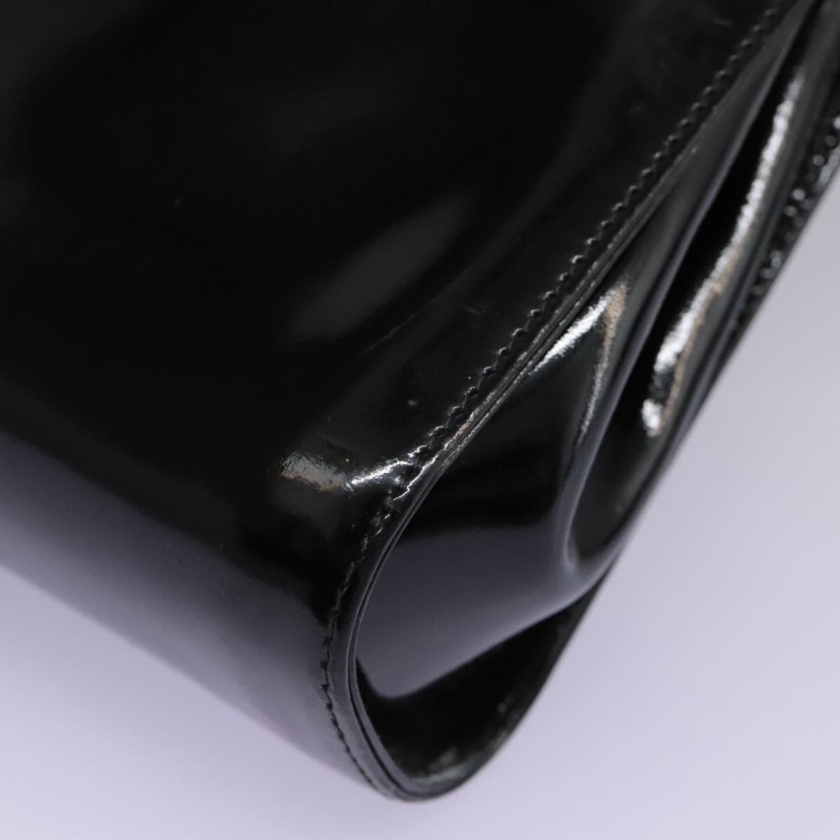 Salvatore Ferragamo Gancini Shoulder Bag Enamel Black Gold Auth 112878