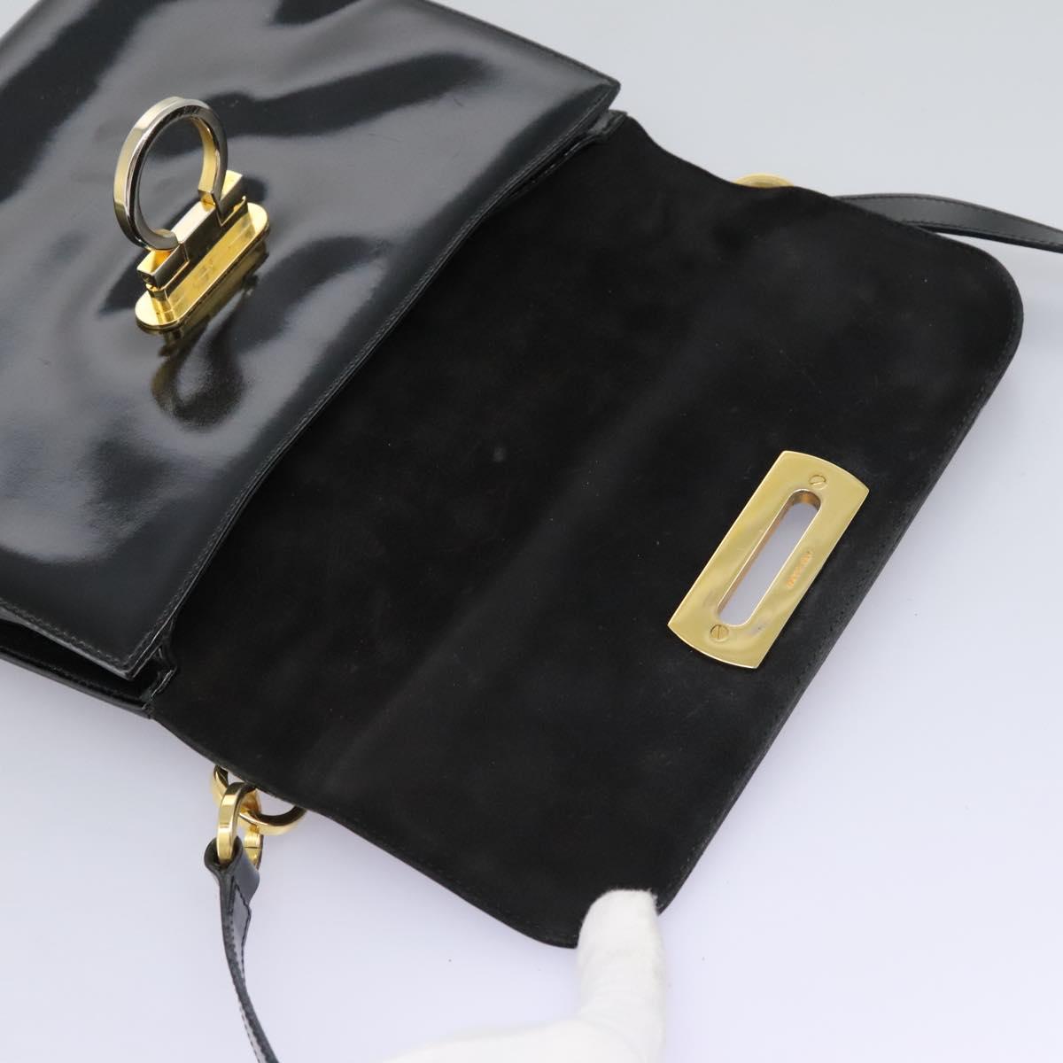 Salvatore Ferragamo Gancini Shoulder Bag Enamel Black Gold Auth 112878
