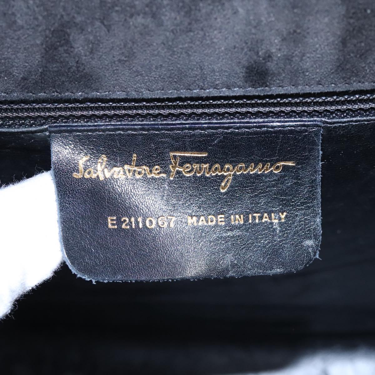 Salvatore Ferragamo Gancini Shoulder Bag Enamel Black Gold Auth 112878