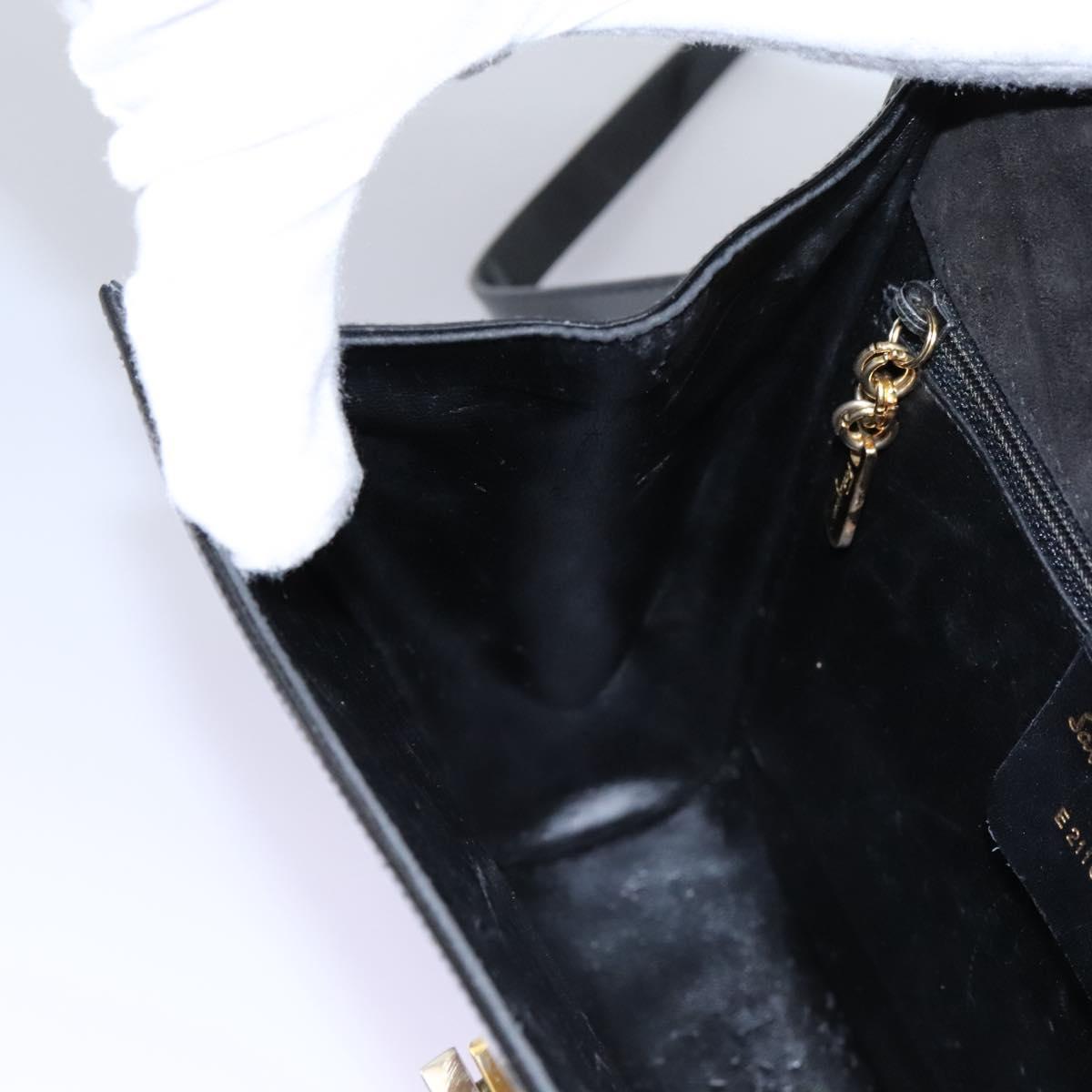 Salvatore Ferragamo Gancini Shoulder Bag Enamel Black Gold Auth 112878