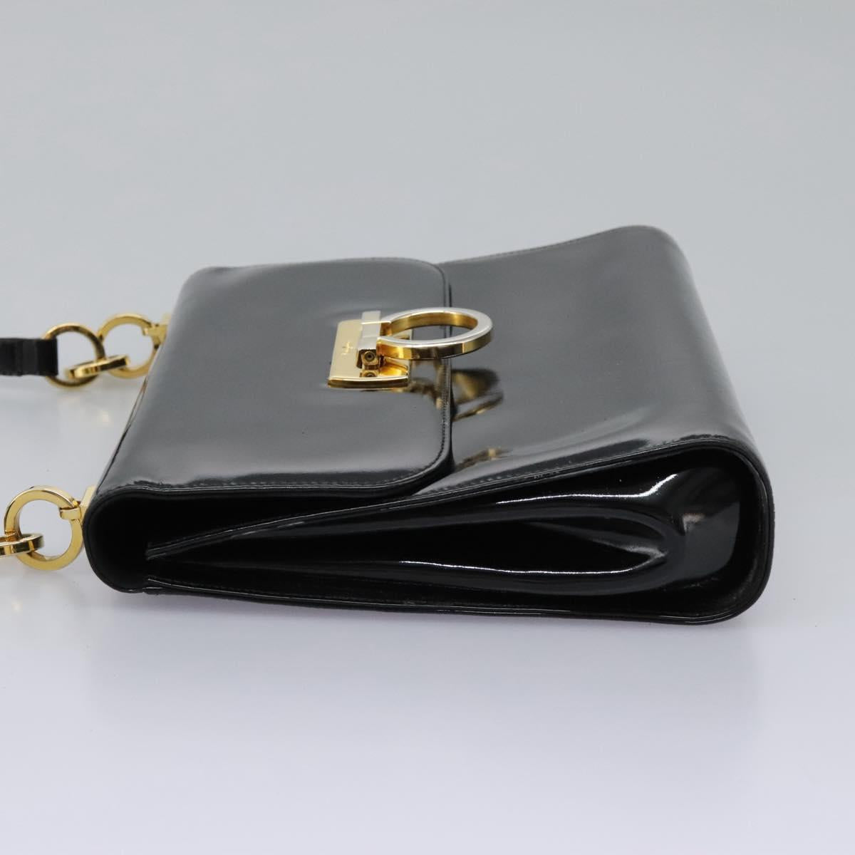 Salvatore Ferragamo Gancini Shoulder Bag Enamel Black Gold Auth 112878
