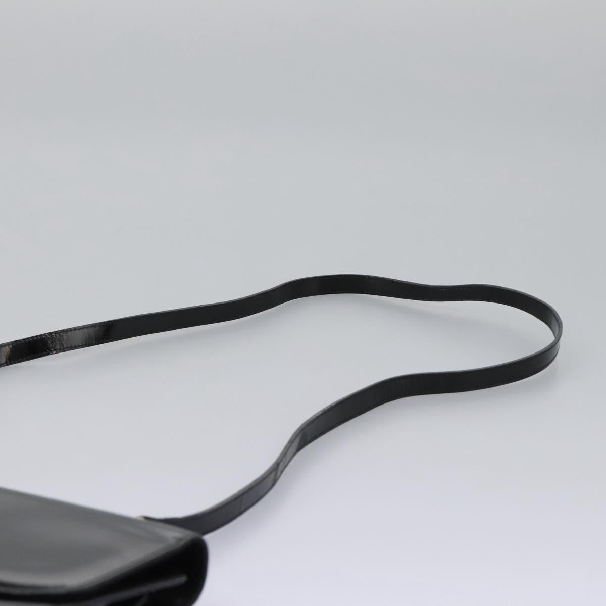 Salvatore Ferragamo Gancini Shoulder Bag Enamel Black Gold Auth 112878