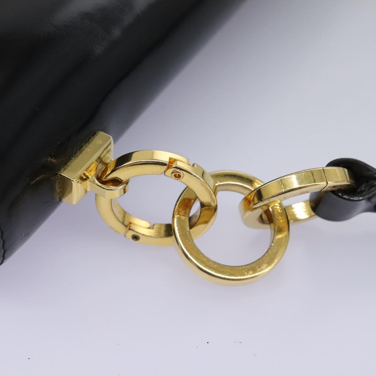 Salvatore Ferragamo Gancini Shoulder Bag Enamel Black Gold Auth 112878