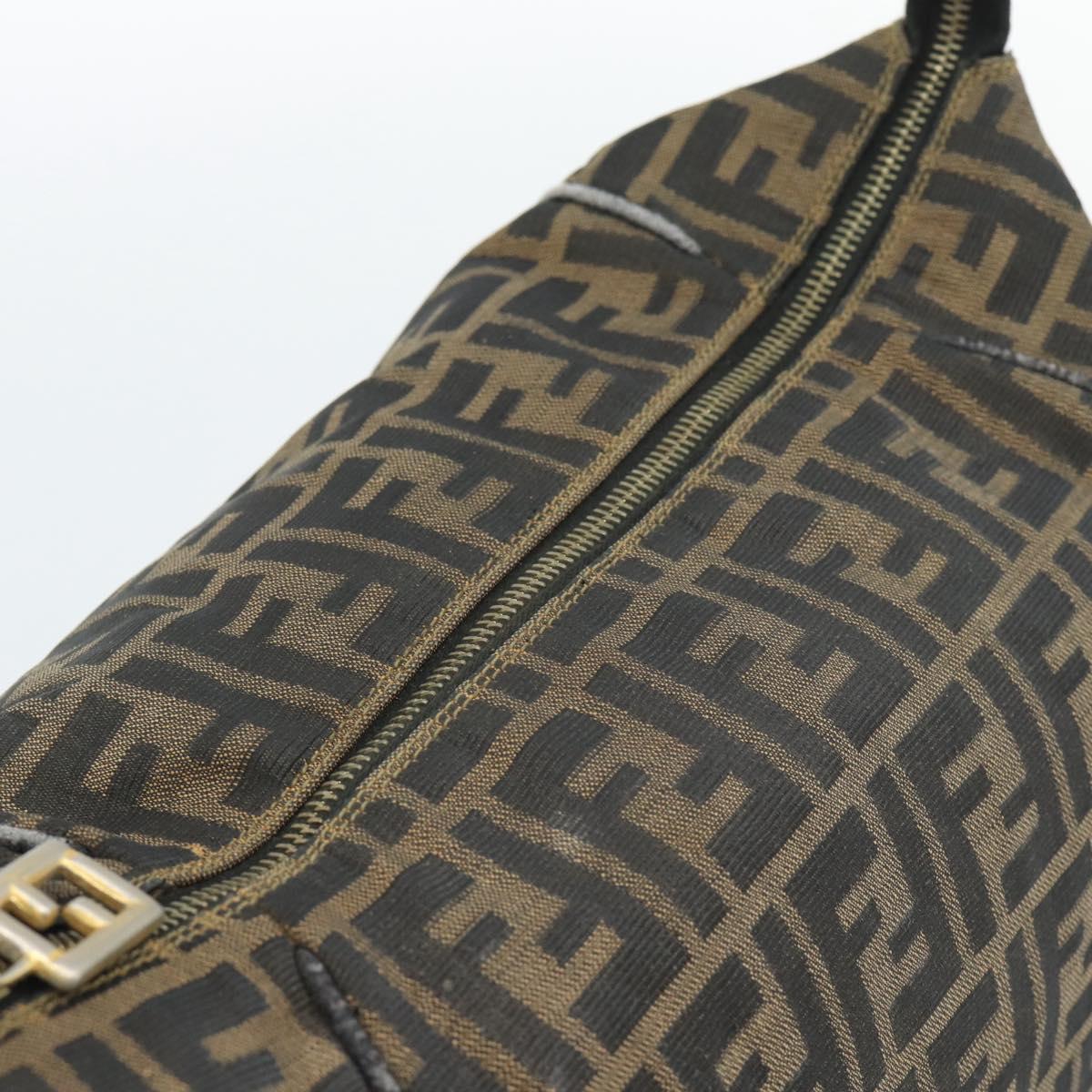 FENDI Zucca Canvas Vanity Pouch Brown Black gold Auth 112925