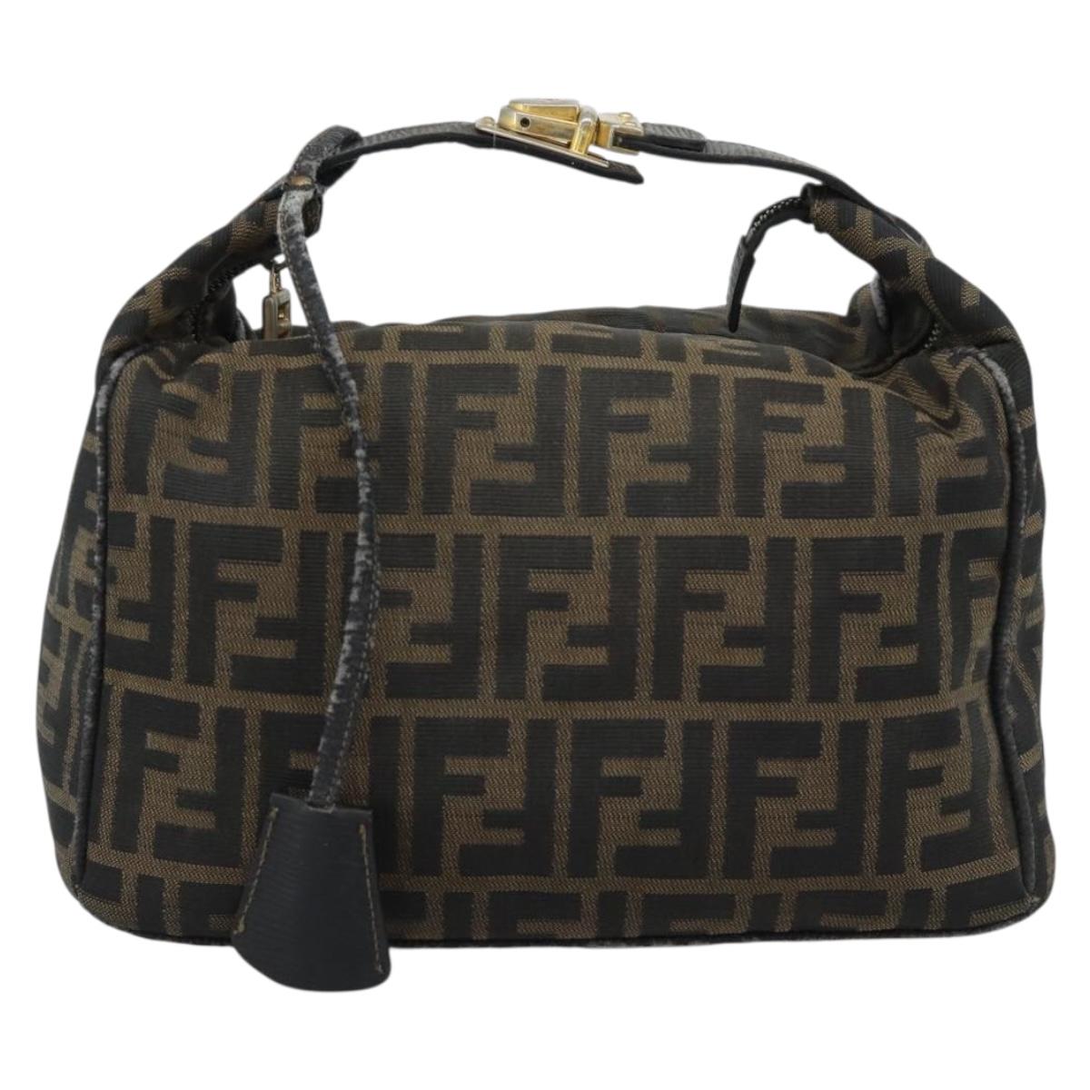 FENDI Zucca Canvas Vanity Pouch Brown Black gold Auth 112925