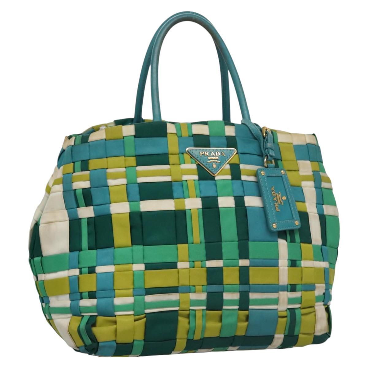 PRADA Hand Bag Nylon Green Auth 112942