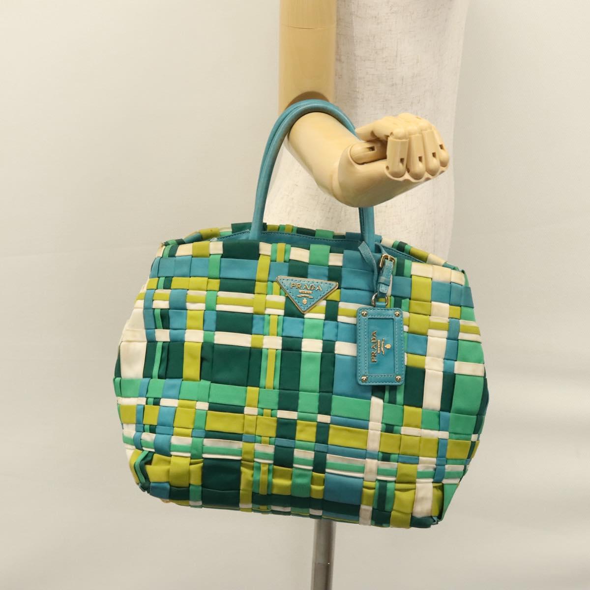 PRADA Hand Bag Nylon Green Auth 112942