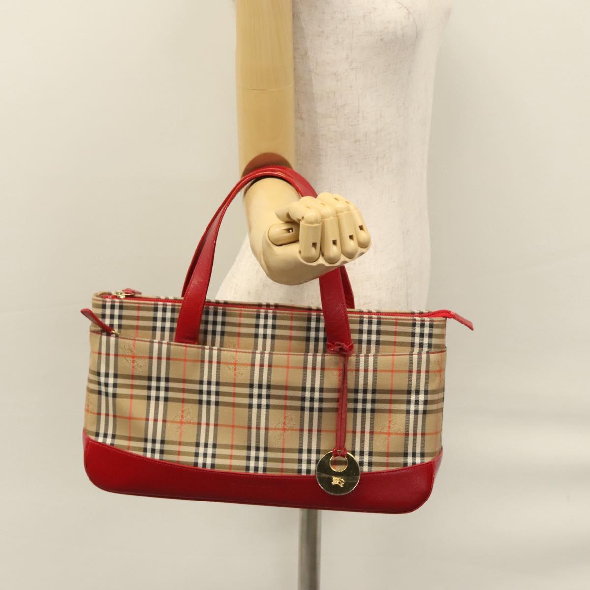 BURBERRY Nova Check Hand Bag Canvas Beige Auth 112952