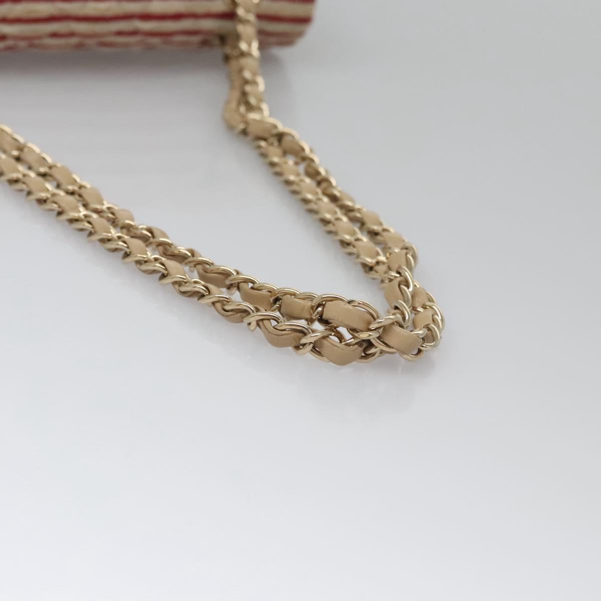 CHANEL Matelasse 25 Border Double Flap Chain Hand Cotton Red CC Auth 112984V