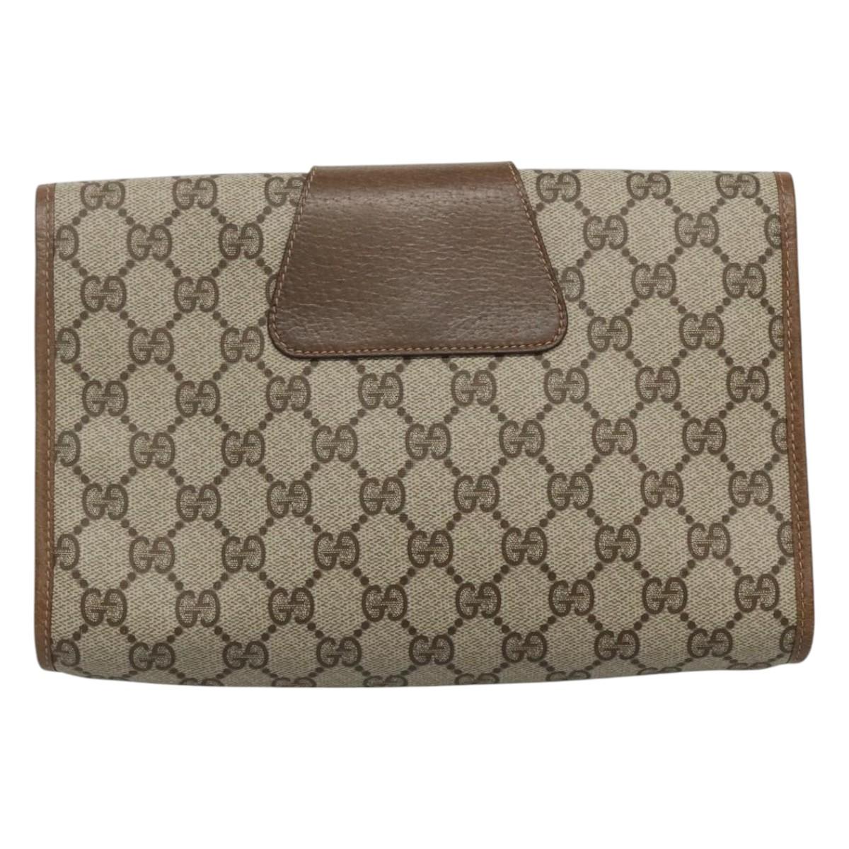 GUCCI GG Supreme Clutch Bag PVC Leather Beige Green Red Auth 112988