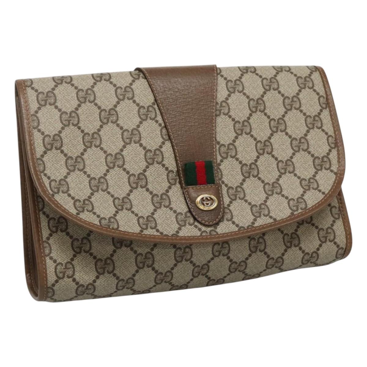GUCCI GG Supreme Clutch Bag PVC Leather Beige Green Red Auth 112988
