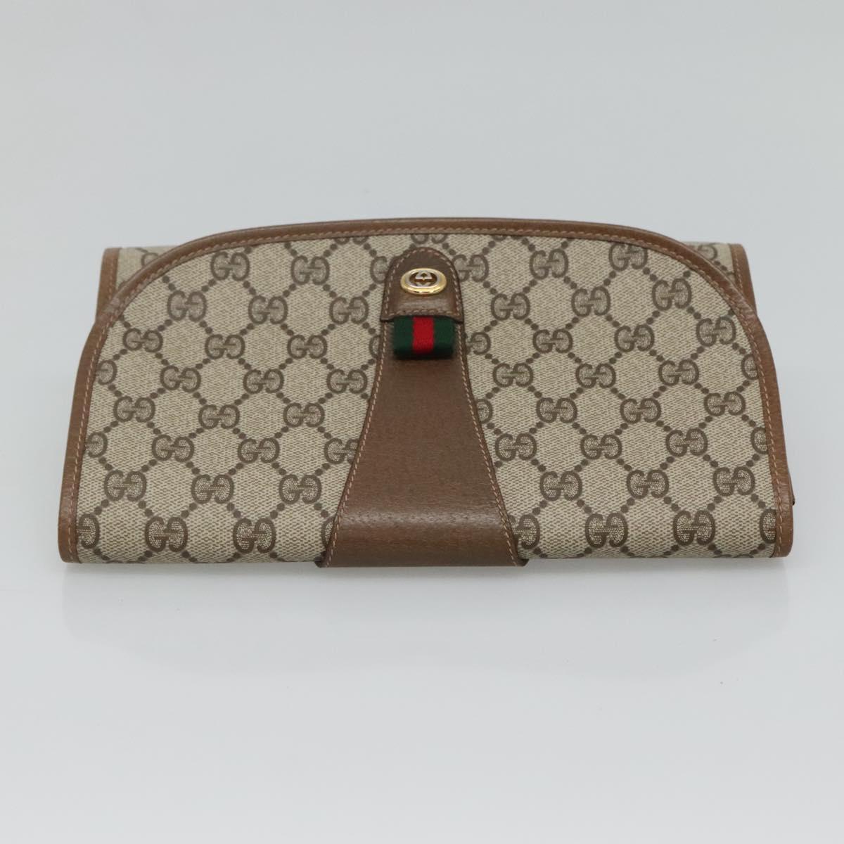 GUCCI GG Supreme Clutch Bag PVC Leather Beige Green Red Auth 112988