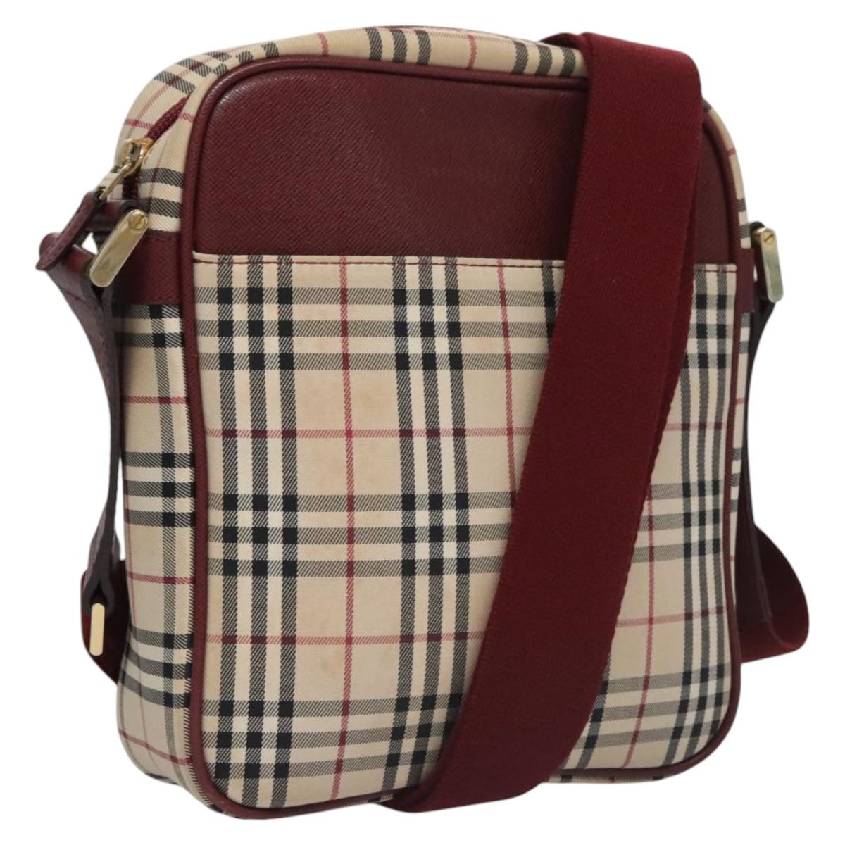 BURBERRY Nova Check Shoulder Bag Canvas Beige Red Auth 112999