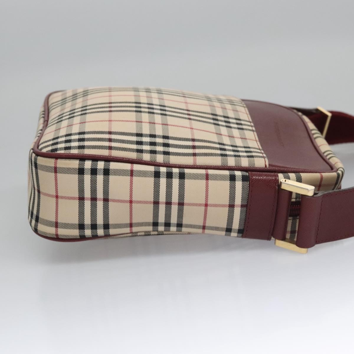 BURBERRY Nova Check Shoulder Bag Canvas Beige Red Auth 112999