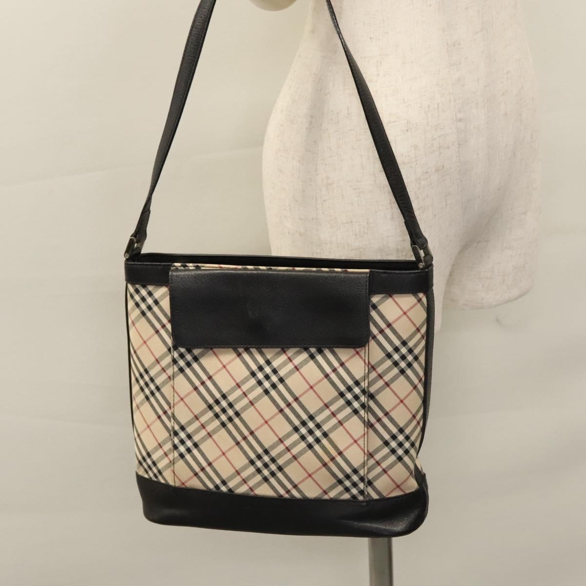 BURBERRY Nova Check Shoulder Bag Canvas Beige Black Auth 113000