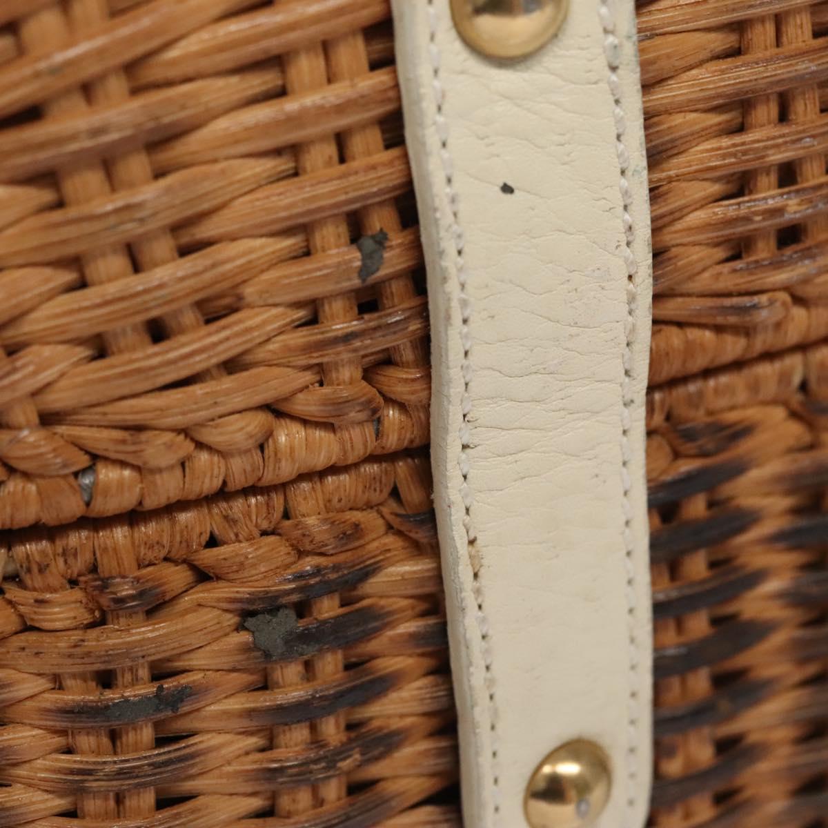 Salvatore Ferragamo Gancini Basket Bag Rattan Leather Brown gold Auth 113007