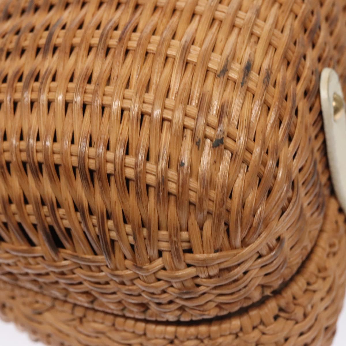 Salvatore Ferragamo Gancini Basket Bag Rattan Leather Brown gold Auth 113007