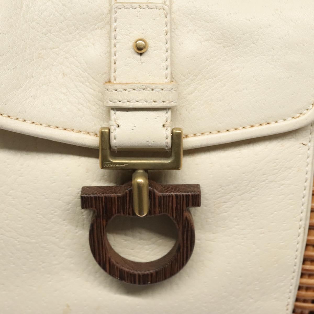 Salvatore Ferragamo Gancini Basket Bag Rattan Leather Brown gold Auth 113007