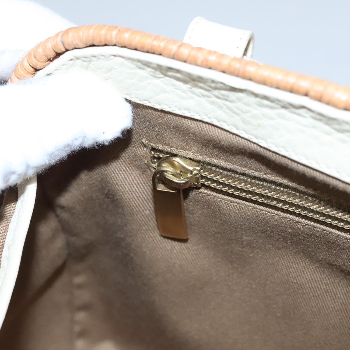 Salvatore Ferragamo Gancini Basket Bag Rattan Leather Brown gold Auth 113007