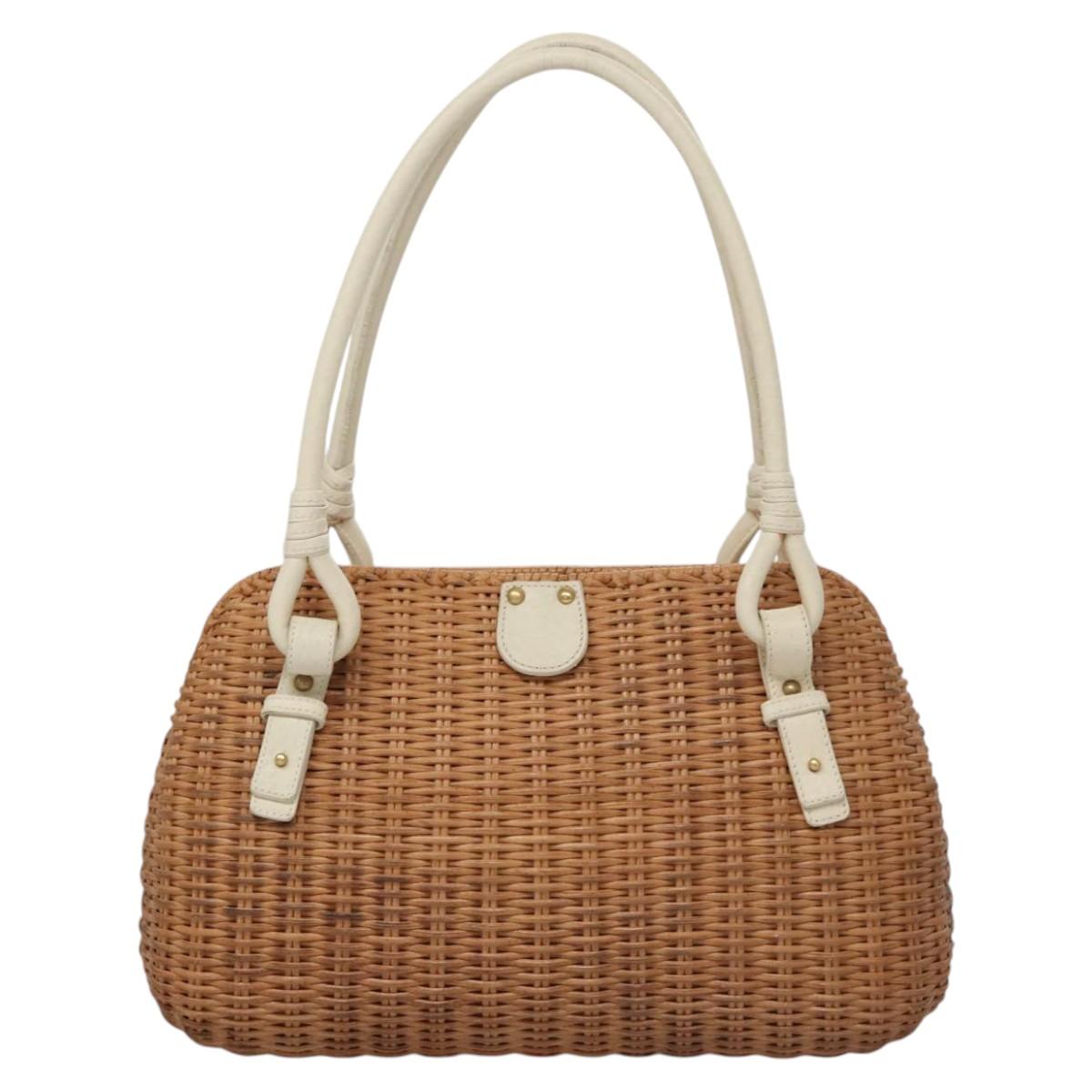 Salvatore Ferragamo Gancini Basket Bag Rattan Leather Brown gold Auth 113007