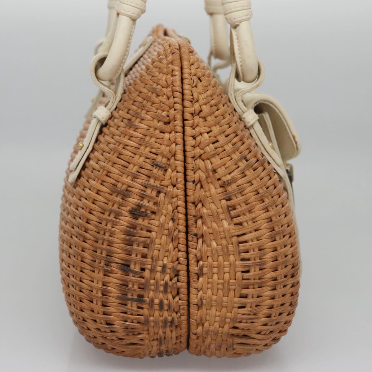 Salvatore Ferragamo Gancini Basket Bag Rattan Leather Brown gold Auth 113007