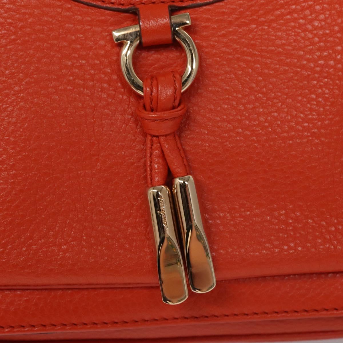 Salvatore Ferragamo Gancini Shoulder Bag Leather Orange Auth 113031