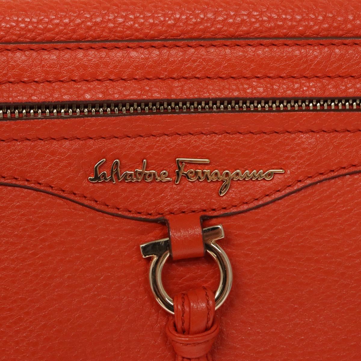 Salvatore Ferragamo Gancini Shoulder Bag Leather Orange Auth 113031