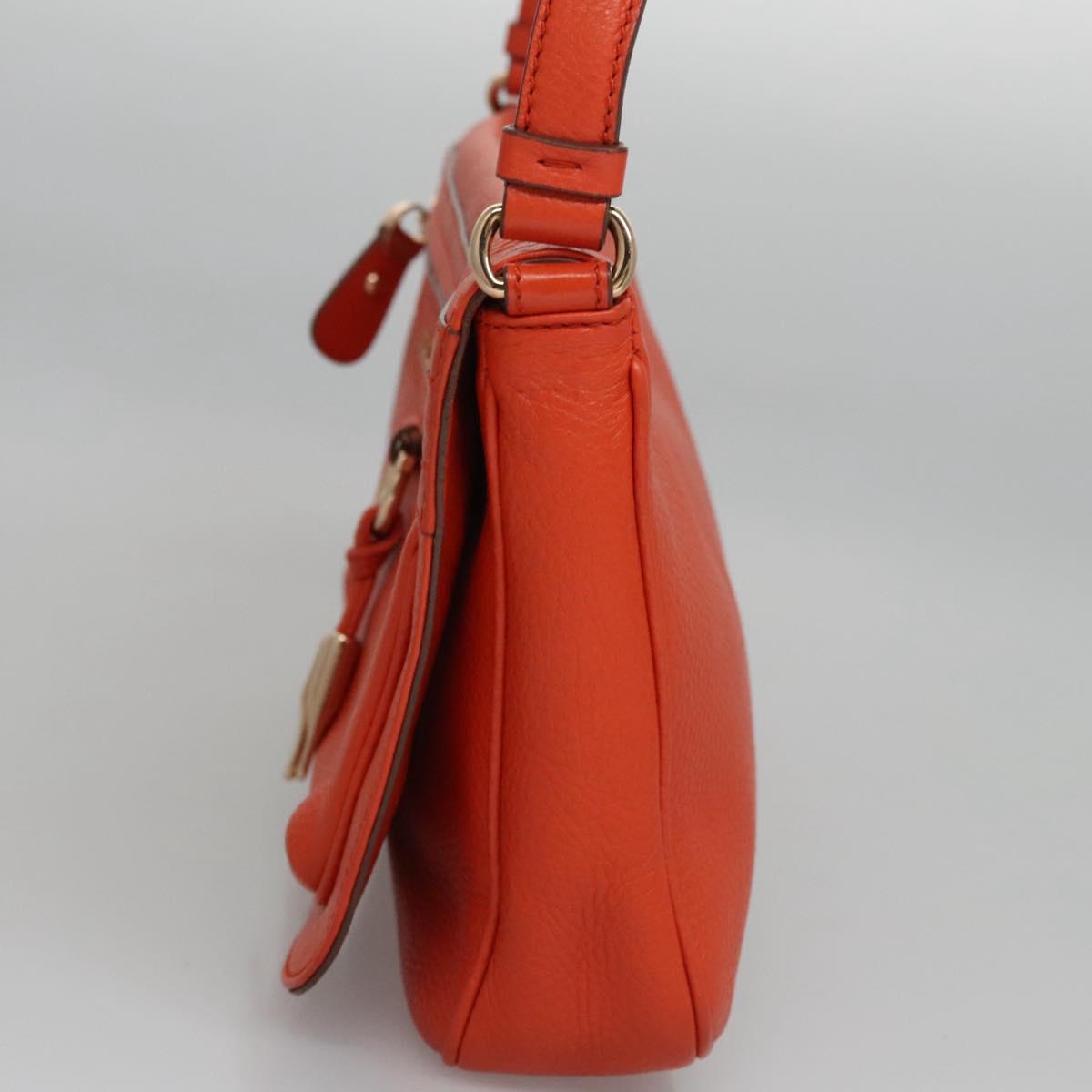 Salvatore Ferragamo Gancini Shoulder Bag Leather Orange Auth 113031