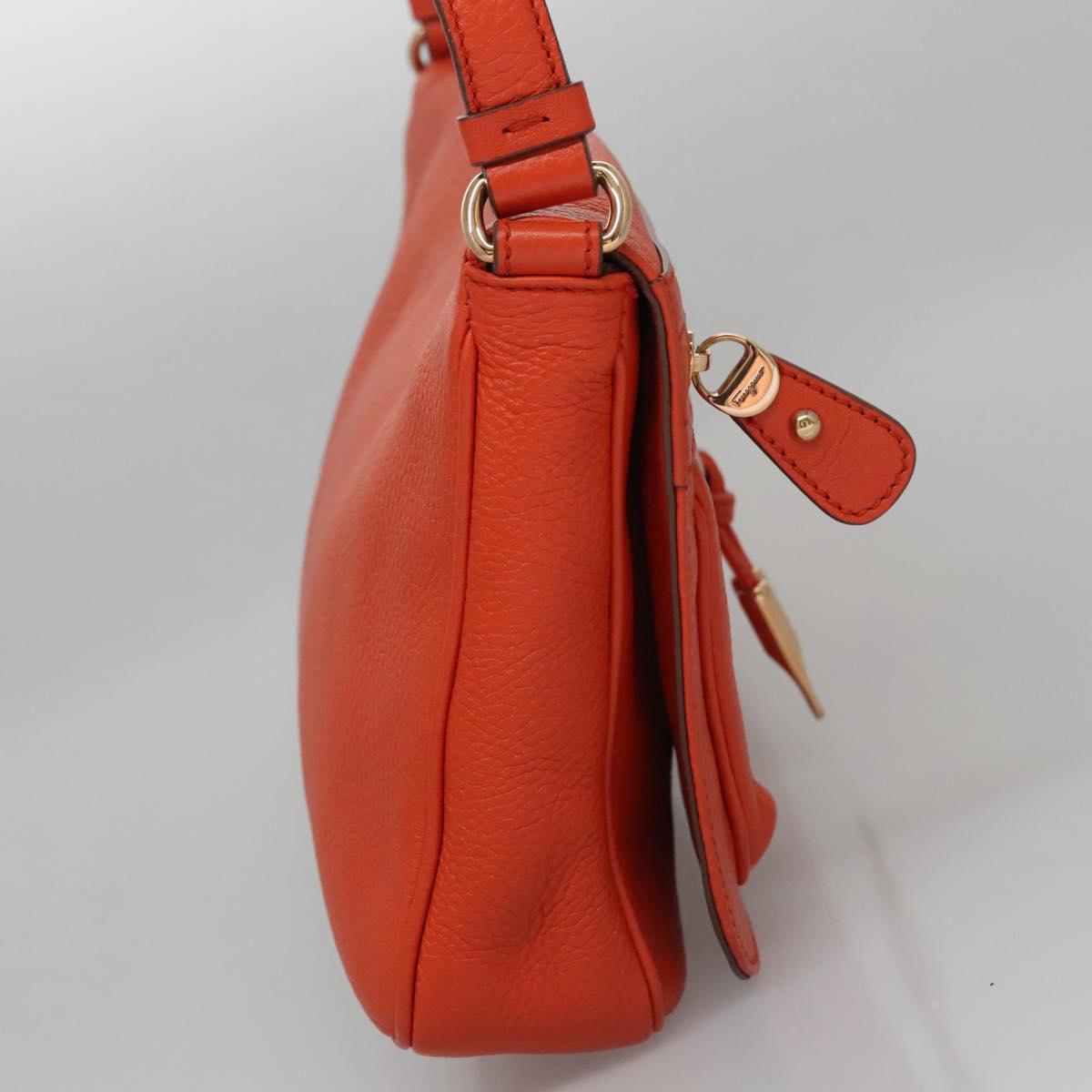 Salvatore Ferragamo Gancini Shoulder Bag Leather Orange Auth 113031