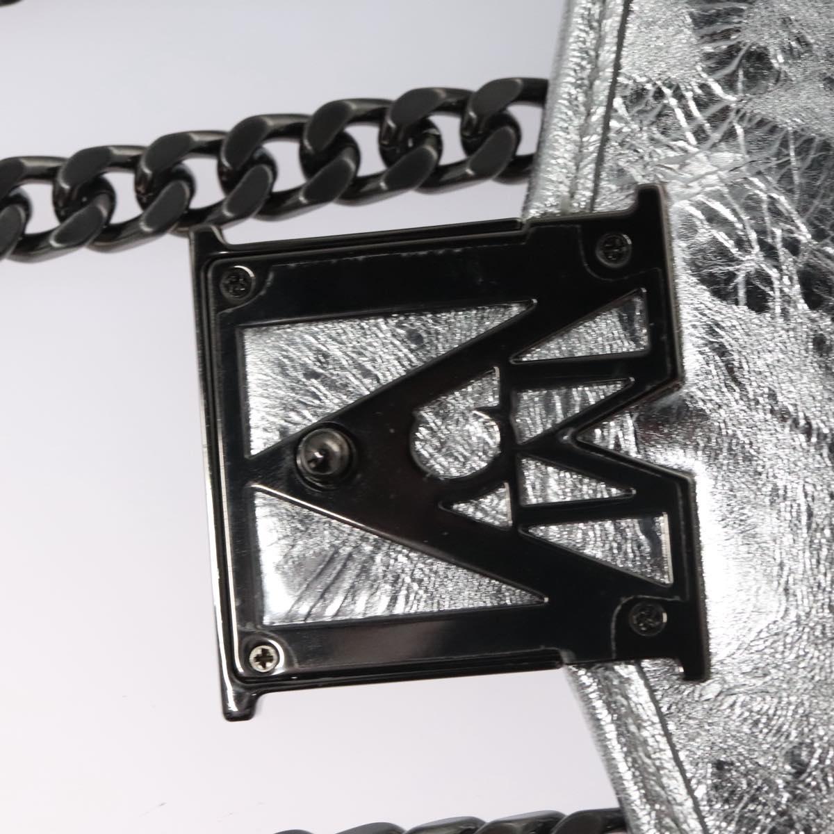 MCM Chain Shoulder Bag Leather Silver Auth 113036