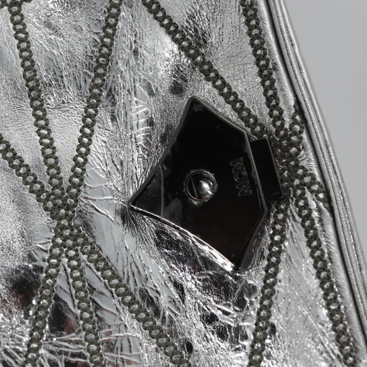 MCM Chain Shoulder Bag Leather Silver Auth 113036