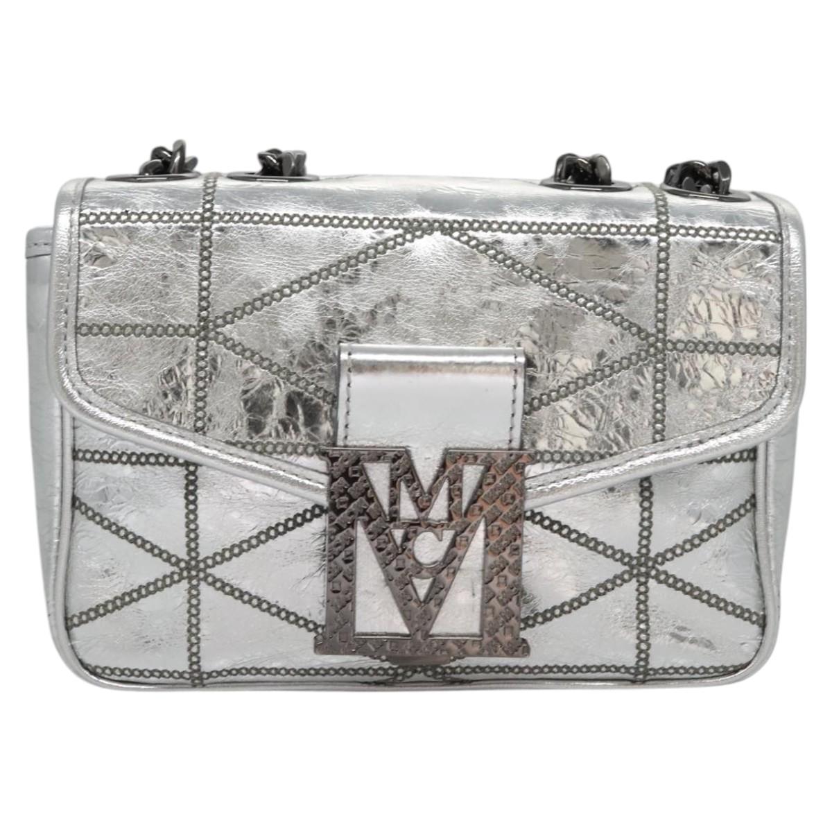 MCM Chain Shoulder Bag Leather Silver Auth 113036