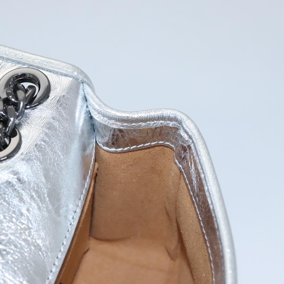 MCM Chain Shoulder Bag Leather Silver Auth 113036